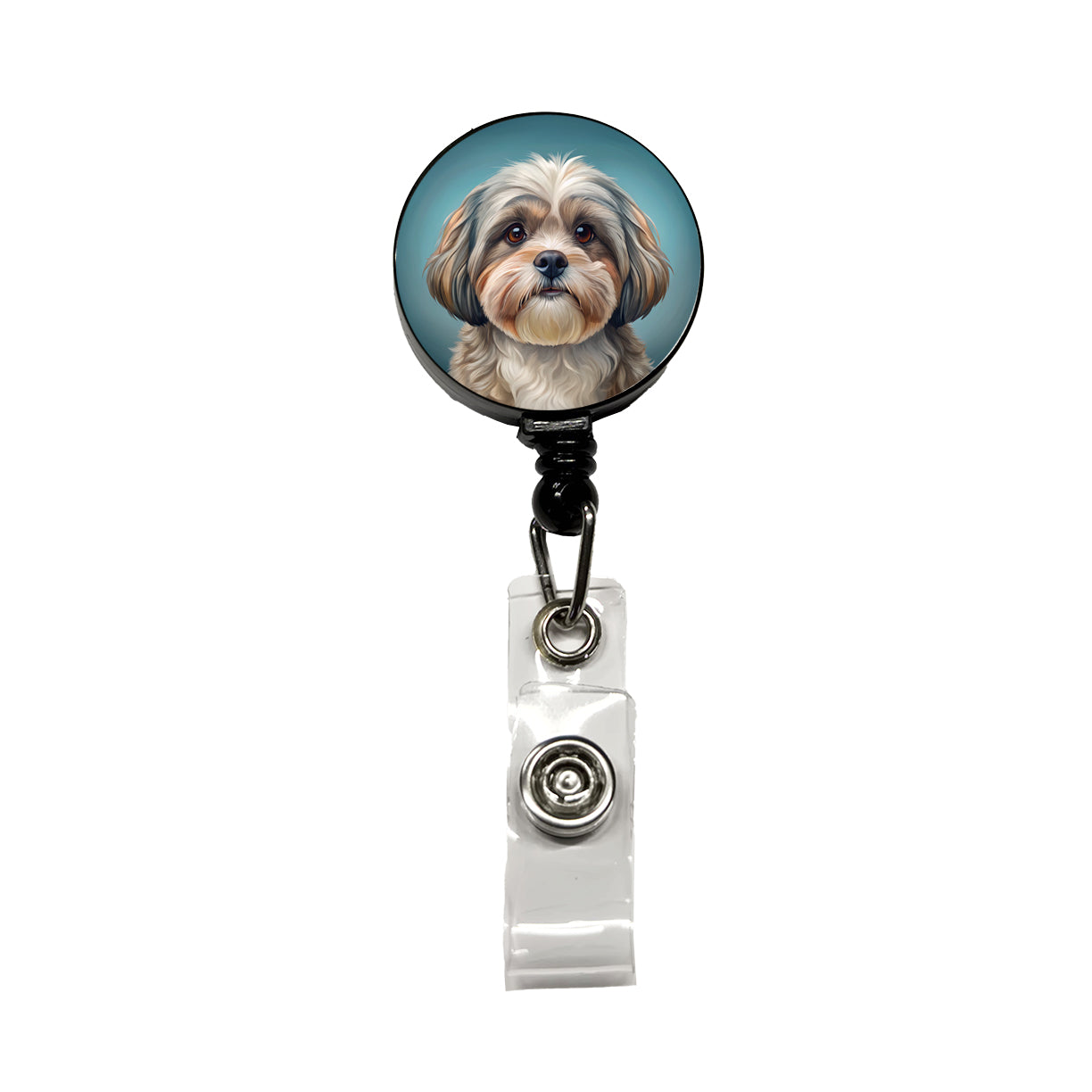 Shih Tzu Dog Illustration Retractable ID Key Card Name Tag Badge Holder with Clip