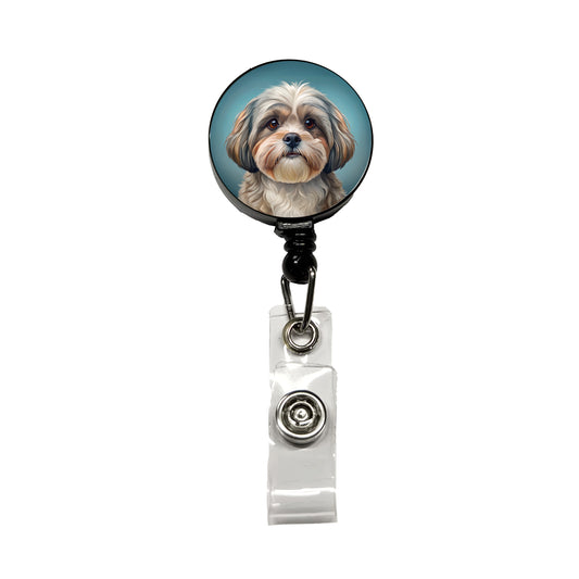 Shih Tzu Dog Illustration Retractable ID Key Card Name Tag Badge Holder with Clip