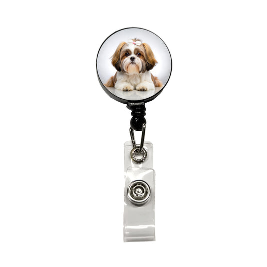 Shih Tzu Dog Photo Retractable ID Key Card Name Tag Badge Holder with Clip