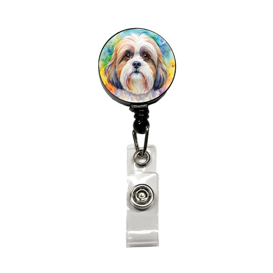 Shih Tzu Dog Watercolor Style Retractable ID Key Card Name Tag Badge Holder with Clip