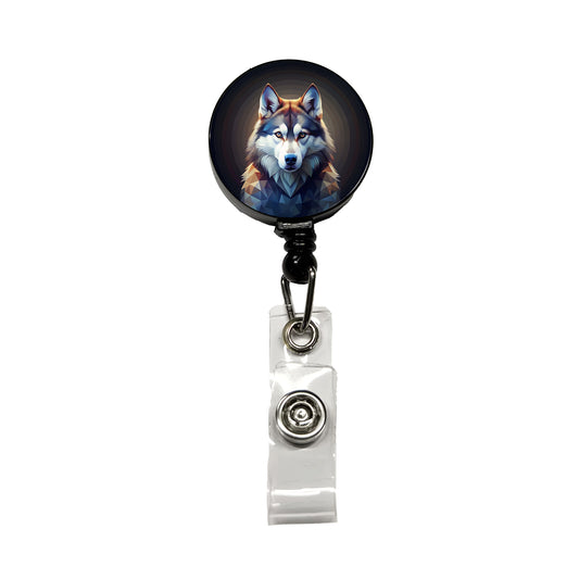 Siberian Husky Dog Abstract Stylized Art Retractable ID Key Card Name Tag Badge Holder with Clip