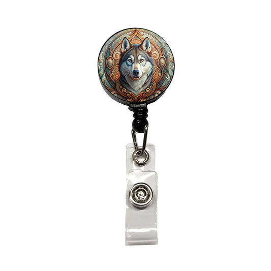 Siberian Husky Dog Art Nouveau Retractable ID Key Card Name Tag Badge Holder with Clip