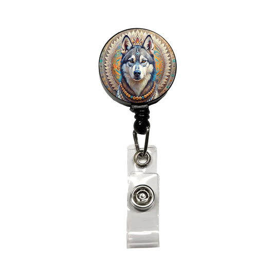 Siberian Husky Dog Bohemian Art Retractable ID Key Card Name Tag Badge Holder with Clip