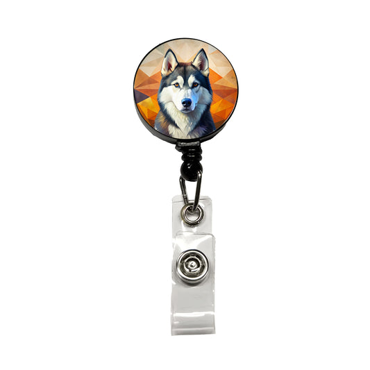 Siberian Husky Dog Contemporary Art Retractable ID Key Card Name Tag Badge Holder with Clip