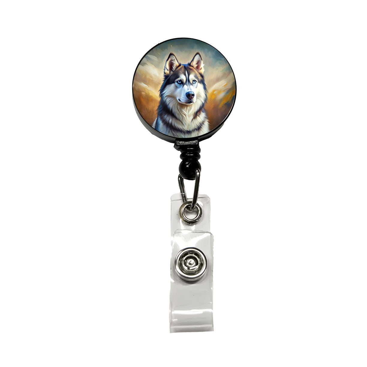Siberian Husky Dog Expressionism Art Retractable ID Key Card Name Tag Badge Holder with Clip