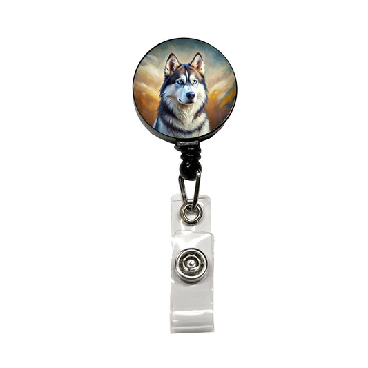 Siberian Husky Dog Expressionism Art Retractable ID Key Card Name Tag Badge Holder with Clip