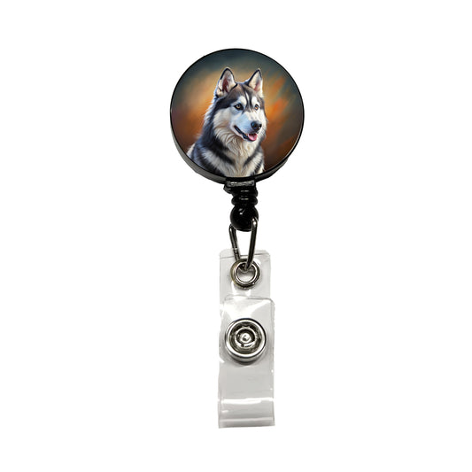 Siberian Husky Dog Illustration Retractable ID Key Card Name Tag Badge Holder with Clip