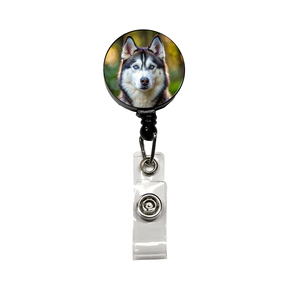 Siberian Husky Dog Photo Retractable ID Key Card Name Tag Badge Holder with Clip