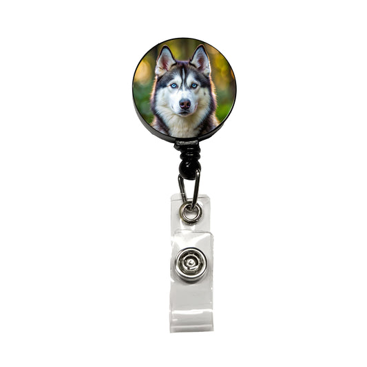 Siberian Husky Dog Photo Retractable ID Key Card Name Tag Badge Holder with Clip