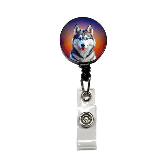 Siberian Husky Dog Pop Art Retractable ID Key Card Name Tag Badge Holder with Clip