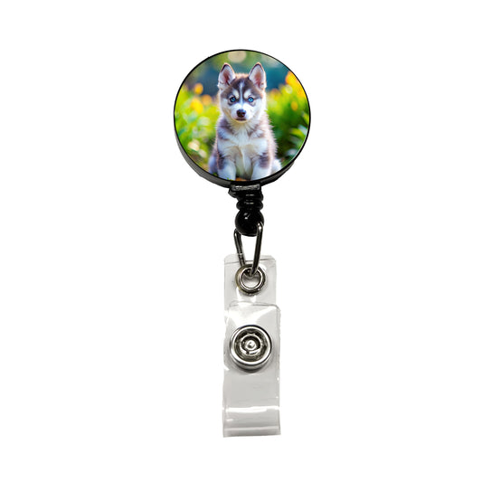 Siberian Husky Dog Puppy Photo Retractable ID Key Card Name Tag Badge Holder with Clip