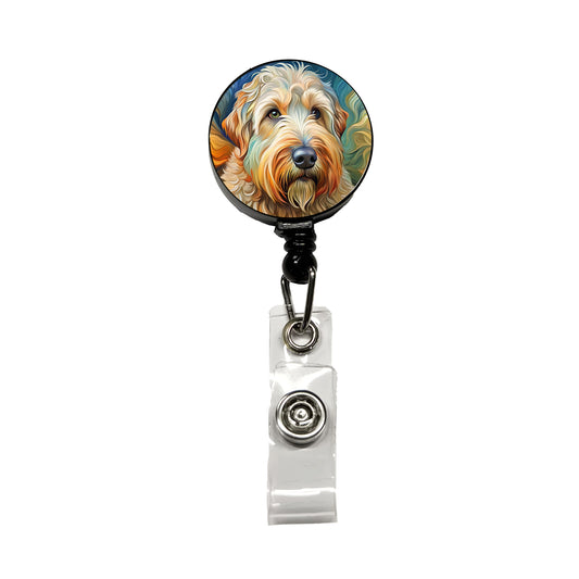 Soft Coated Wheaten Terrier Dog Abstract Art Retractable ID Key Card Name Tag Badge Holder with Clip