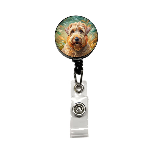 Soft Coated Wheaten Terrier Dog Art Nouveau Retractable ID Key Card Name Tag Badge Holder with Clip