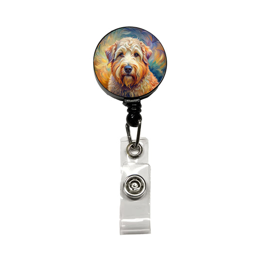 Soft Coated Wheaten Terrier Dog Expressionism Art Retractable ID Key Card Name Tag Badge Holder with Clip