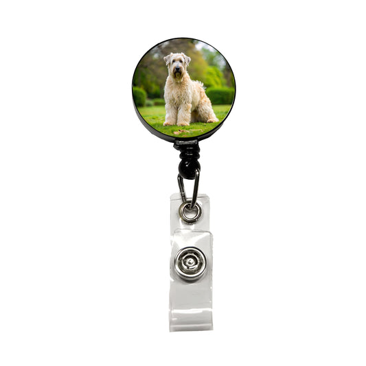 Soft Coated Wheaten Terrier Dog Photo Retractable ID Key Card Name Tag Badge Holder with Clip