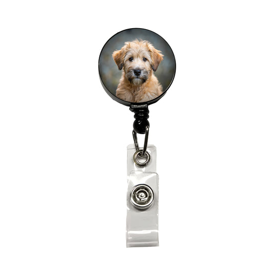 Soft Coated Wheaten Terrier Dog Puppy Photo Retractable ID Key Card Name Tag Badge Holder with Clip