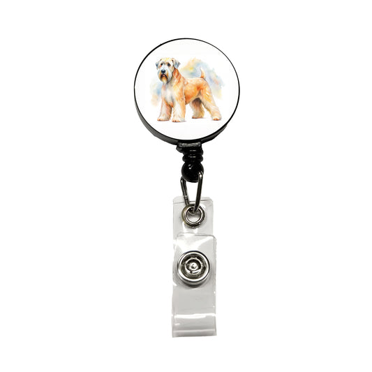Soft Coated Wheaten Terrier Dog Watercolor Style Retractable ID Key Card Name Tag Badge Holder with Clip