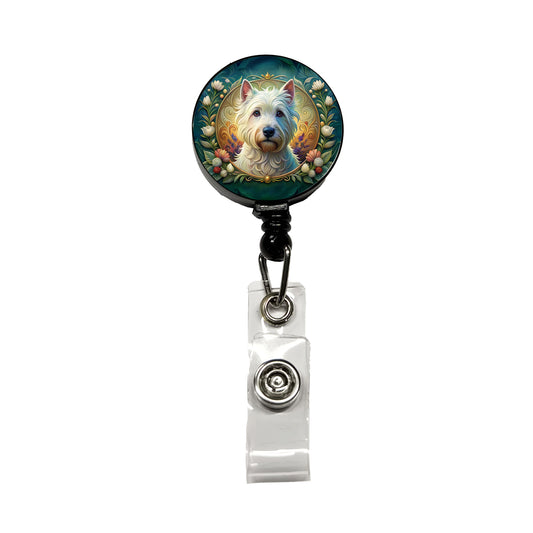 West Highland White Terrier Westie Dog Art Nouveau Retractable ID Key Card Name Tag Badge Holder with Clip