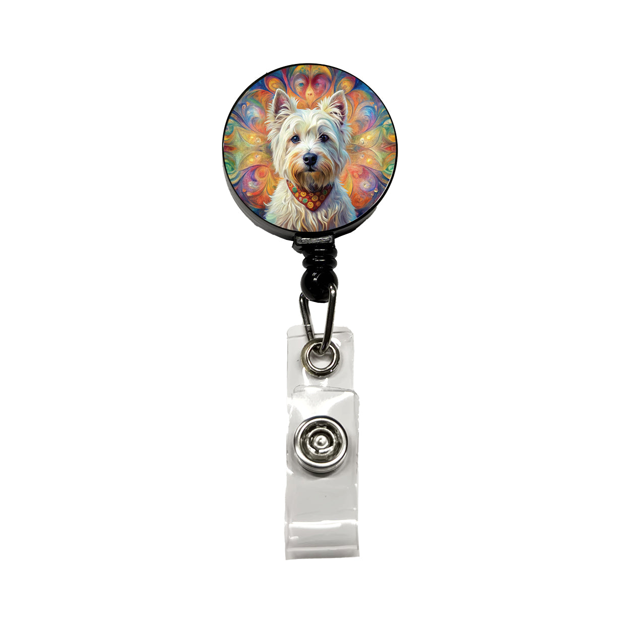 West Highland White Terrier Westie Dog Bohemian Art Retractable ID Key Card Name Tag Badge Holder with Clip