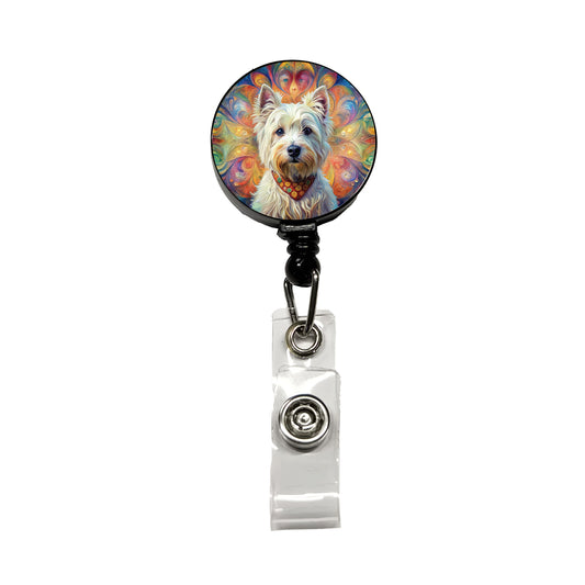 West Highland White Terrier Westie Dog Bohemian Art Retractable ID Key Card Name Tag Badge Holder with Clip