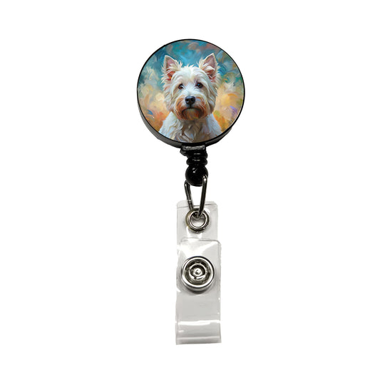 West Highland White Terrier Westie Dog Expressionism Art Retractable ID Key Card Name Tag Badge Holder with Clip