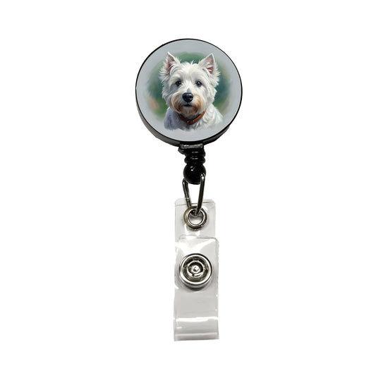 West Highland White Terrier Westie Dog Illustration Retractable ID Key Card Name Tag Badge Holder with Clip