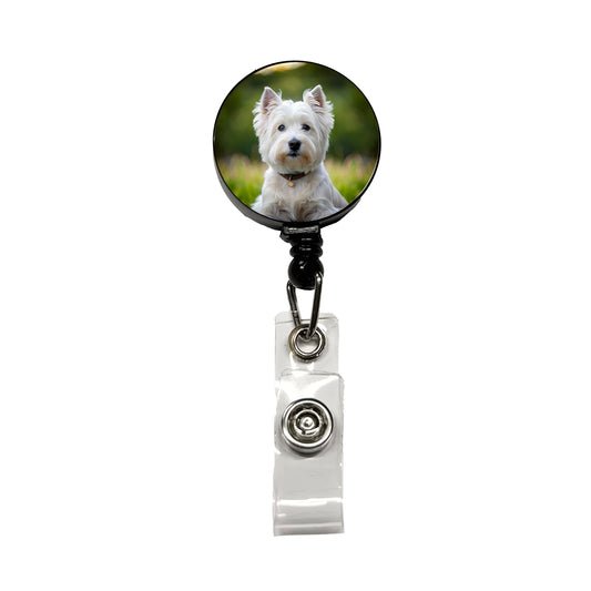 West Highland White Terrier Westie Dog Photo Retractable ID Key Card Name Tag Badge Holder with Clip