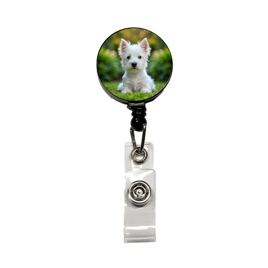 West Highland White Terrier Westie Dog Puppy Photo Retractable ID Key Card Name Tag Badge Holder with Clip
