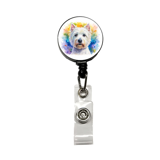 West Highland White Terrier Westie Dog Watercolor Style Retractable ID Key Card Name Tag Badge Holder with Clip