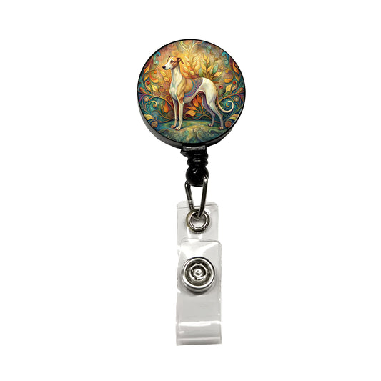 Whippet Dog Art Nouveau Retractable ID Key Card Name Tag Badge Holder with Clip