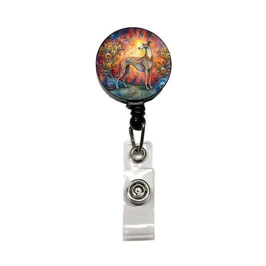 Whippet Dog Bohemian Art Retractable ID Key Card Name Tag Badge Holder with Clip
