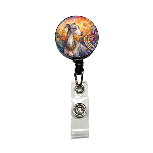 Whippet Dog French Bohemian Art Retractable ID Key Card Name Tag Badge Holder with Clip