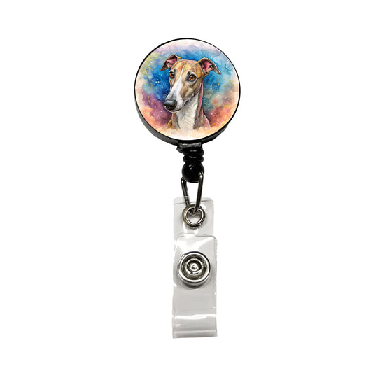 Whippet Dog Illustration Retractable ID Key Card Name Tag Badge Holder with Clip
