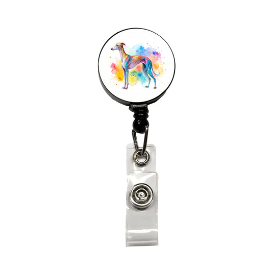 Whippet Dog Watercolor Style Retractable ID Key Card Name Tag Badge Holder with Clip