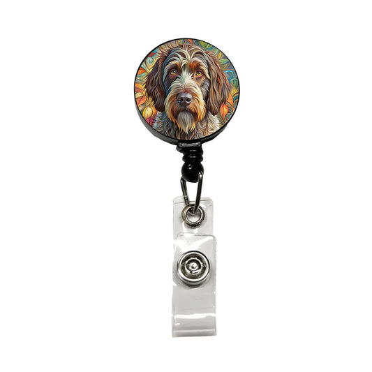 Wirehaired Pointing Griffon Dog Bohemian Art Retractable ID Key Card Name Tag Badge Holder with Clip