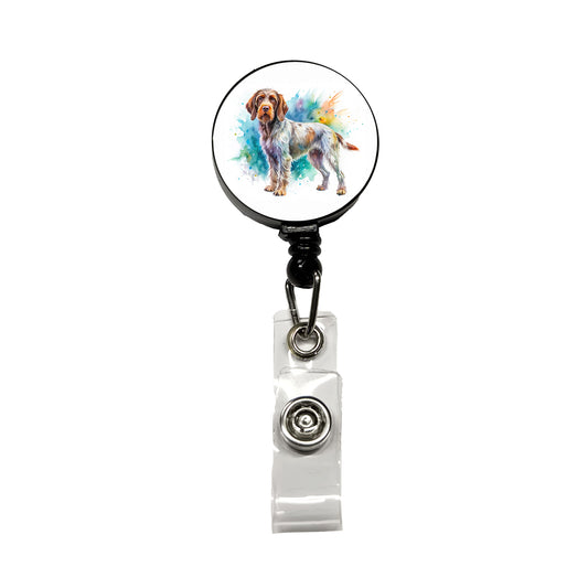 Wirehaired Pointing Griffon Dog Watercolor Style Retractable ID Key Card Name Tag Badge Holder with Clip