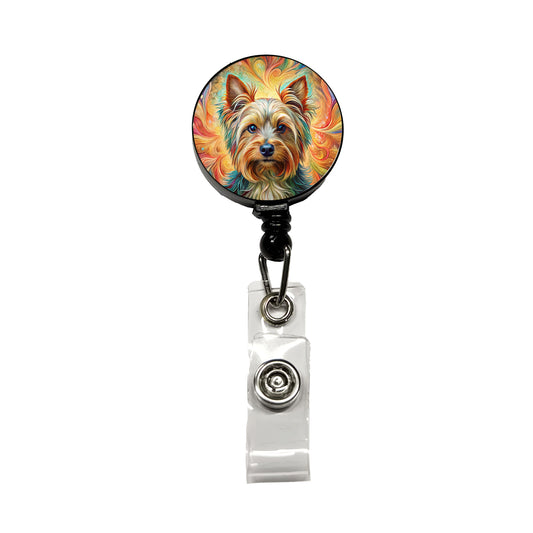 Yorkshire Terrier Yorkie Dog Bohemian Art Retractable ID Key Card Name Tag Badge Holder with Clip