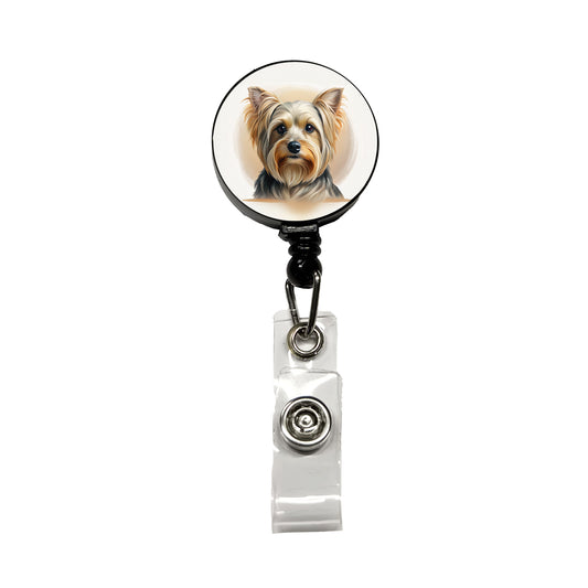 Yorkshire Terrier Yorkie Dog Illustration Retractable ID Key Card Name Tag Badge Holder with Clip