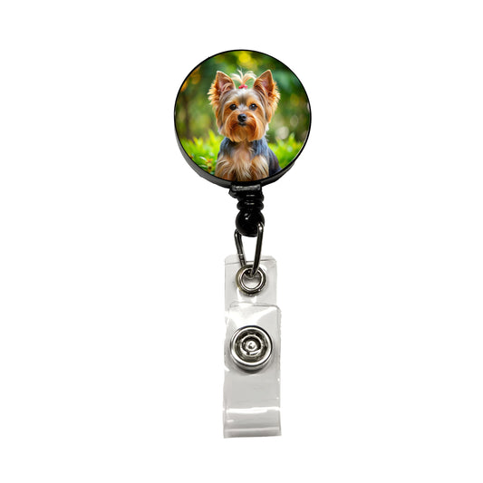 Yorkshire Terrier Yorkie Dog Photo Retractable ID Key Card Name Tag Badge Holder with Clip