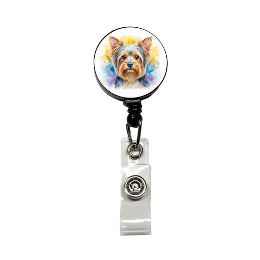 Yorkshire Terrier Yorkie Dog Watercolor Style Retractable ID Key Card Name Tag Badge Holder with Clip