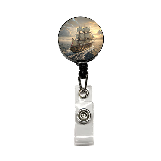 18th Century Warship Ship Of The Line At Sea Retractable ID Key Card Name Tag Badge Holder with Clip