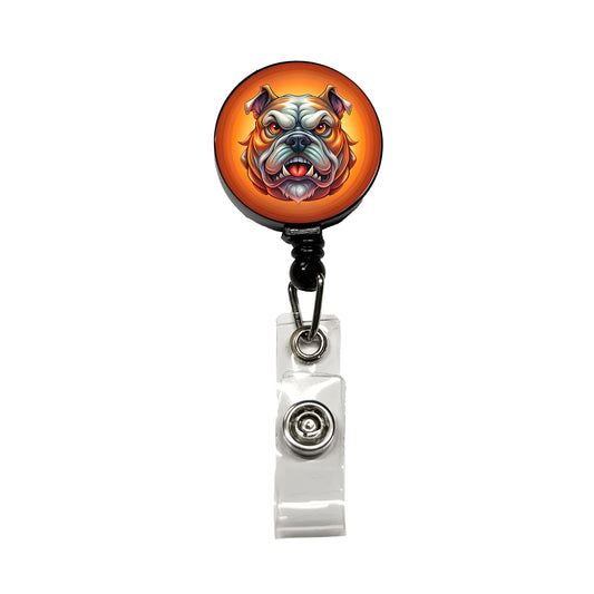 Angry Bulldog Cartoon Face Retractable ID Key Card Name Tag Badge Holder with Clip
