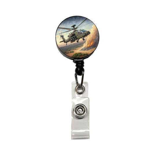 Apache AH-64 Attack Helicopter US Army Retractable ID Key Card Name Tag Badge Holder with Clip