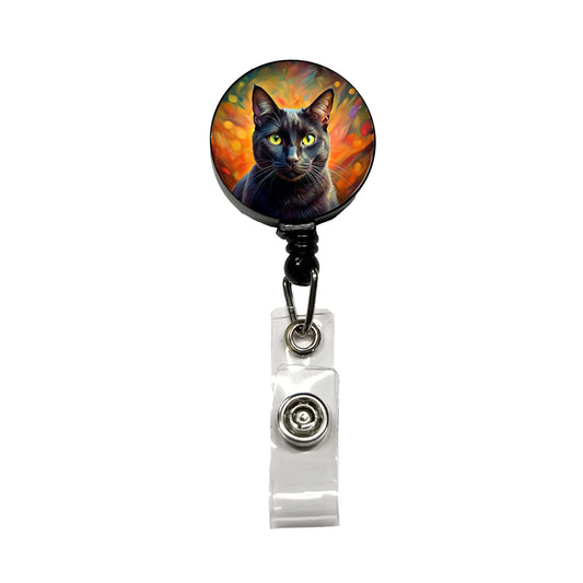 Black Cat Colorful Contemporary Style Art Retractable ID Key Card Name Tag Badge Holder with Clip