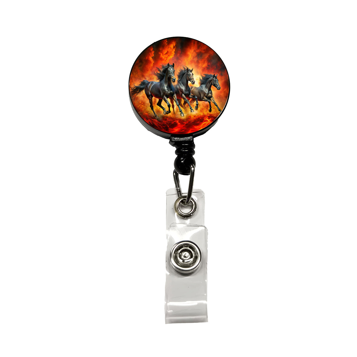 Black Horses Galloping Out of Fire Retractable ID Key Card Name Tag Badge Holder with Clip