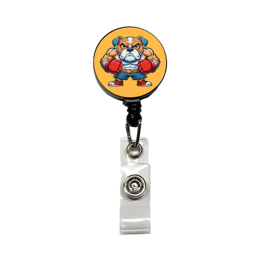 Bulldog With Boxing Gloves Cartoon Retractable ID Key Card Name Tag Badge Holder with Clip