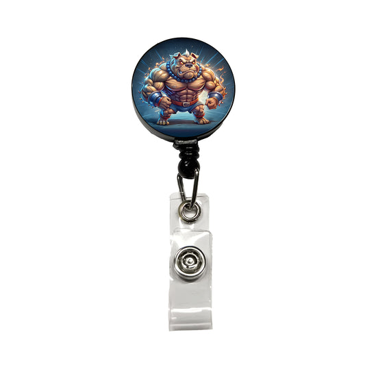 Bulldog With Huge Muscles Cartoon Retractable ID Key Card Name Tag Badge Holder with Clip