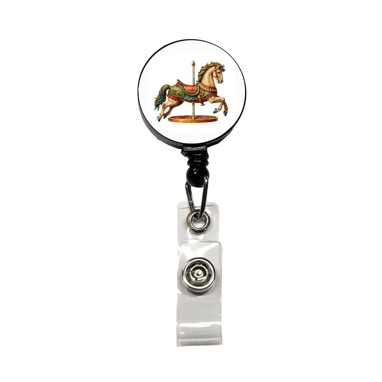 Carousel Horse Retractable ID Key Card Name Tag Badge Holder with Clip