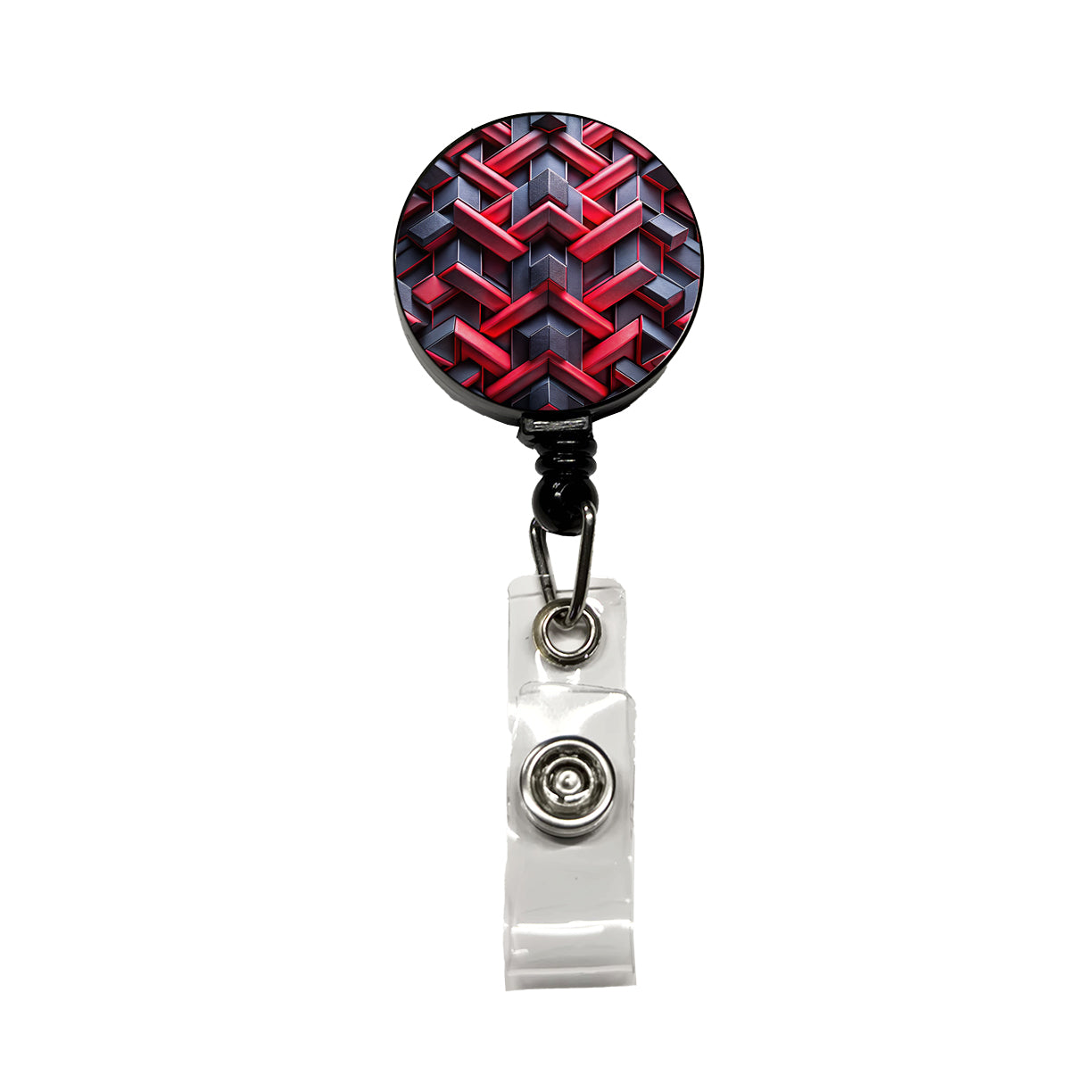 Chunky Angular Black And Red Design Pattern Retractable ID Key Card Name Tag Badge Holder with Clip