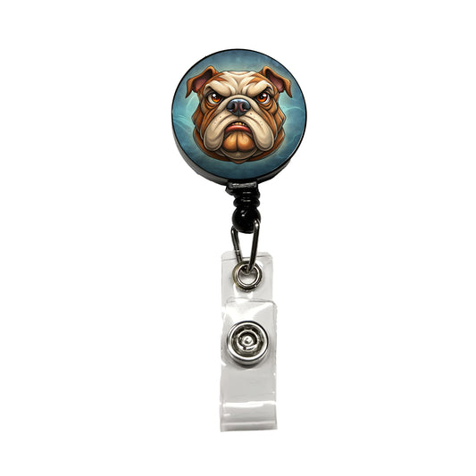Classic Bulldog Face Cartoon Retractable ID Key Card Name Tag Badge Holder with Clip